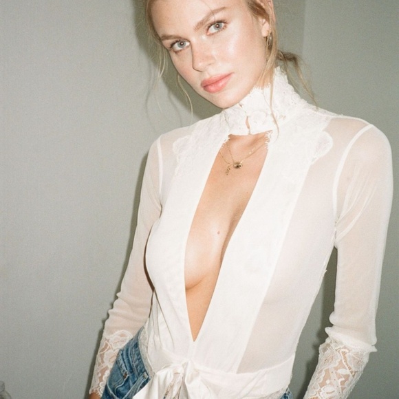 Free People- We are HAH- Take HAH Bow reversible Bodysuit in La Creme- - Picture 2 of 5